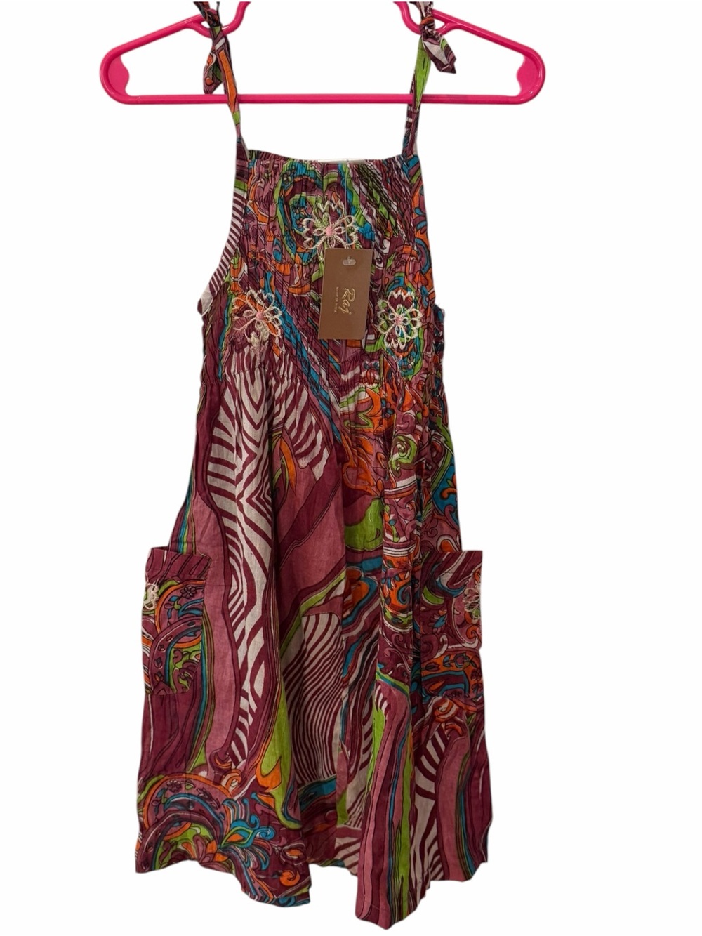 Raj Kids Paisley Boho Cotton Sundress 1-2Y Embroidered Tie Strap NWT